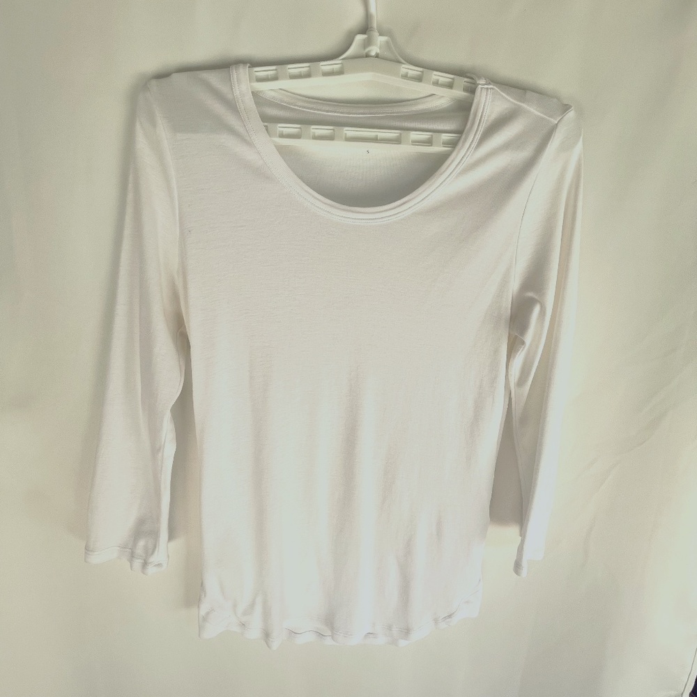 Elliott Lauren white cotton stretch knit scoopneck 3/4 sleeve tee size S